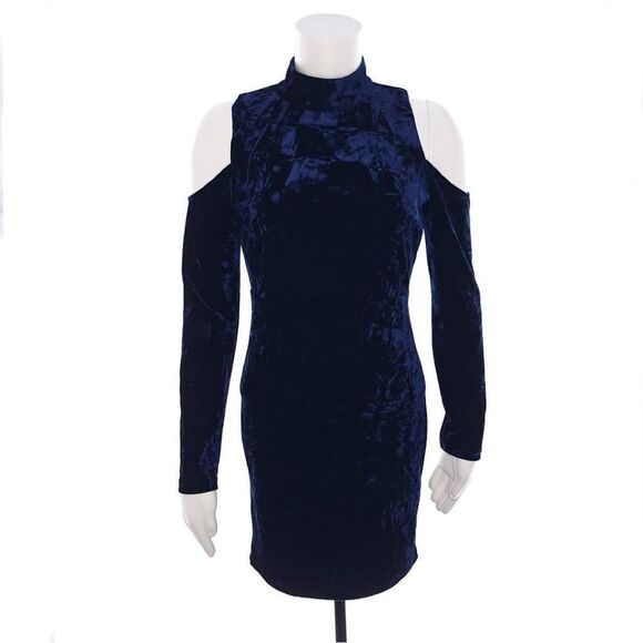 Lulu's A Little Crush Navy Blue Velvet Cold-Shoulder Bodycon Dress Size Small - Picture 5 of 12